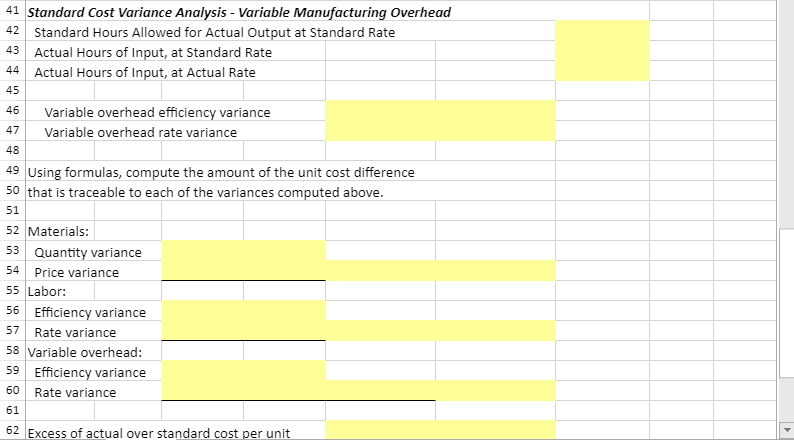 Variance Analysis and the Impact of Variances on Unit Costs - Excel
