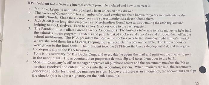  HW Problem 6.2 - Note the intemal control principle violated and