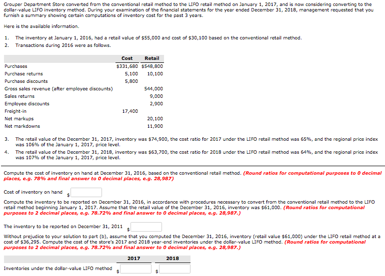 Grouper Department Store converted from the conventional retail method to the