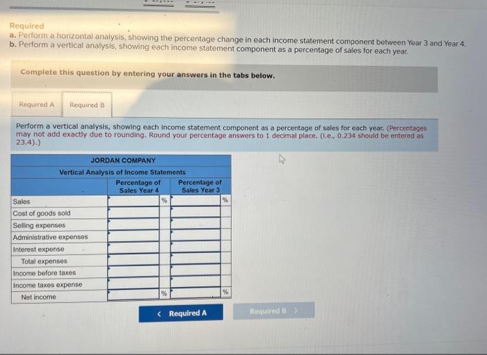 Required a. Perform a horizontal analysis, showing the percentage change in each