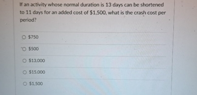  If an activity whose normal duration is 13 days can be