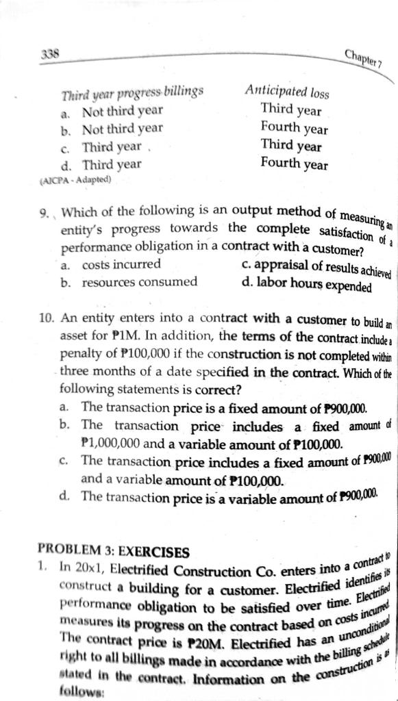 PROBLEM 2: MULTIPLE CHOICE - THEORY 1. According to PFRS 15, each