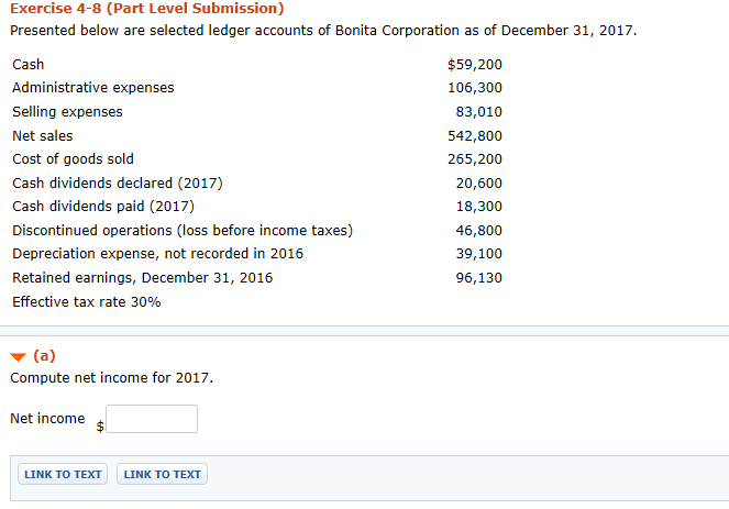Exercise 4-8 (Part Level Submission) Presented below are selected ledger accounts