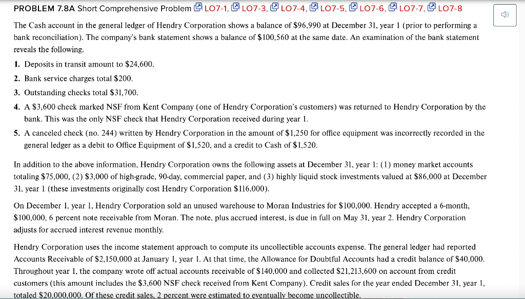 PROBLEM 7.8A Short Comprehensive Problem L07-1, L07-3, 407-4, QL07-5, L07-6, QL07-7,
