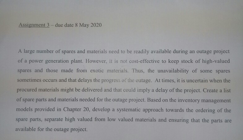  Assignment 3- due date 8 May 2020 A large number of