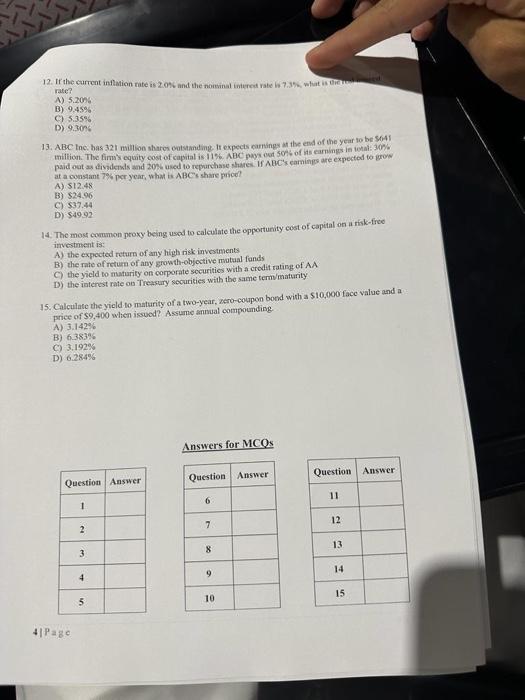  rate? A) 5.2008 B) 9.45% C) 5.35% D) 9.3095 13. ABC