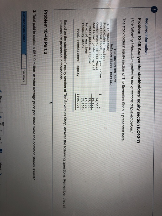 the stockholders' equity section (LO10-7) (The following information applies to the questions