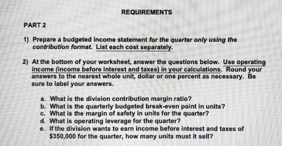 value. Part I is completed and listed below for your reference. ***