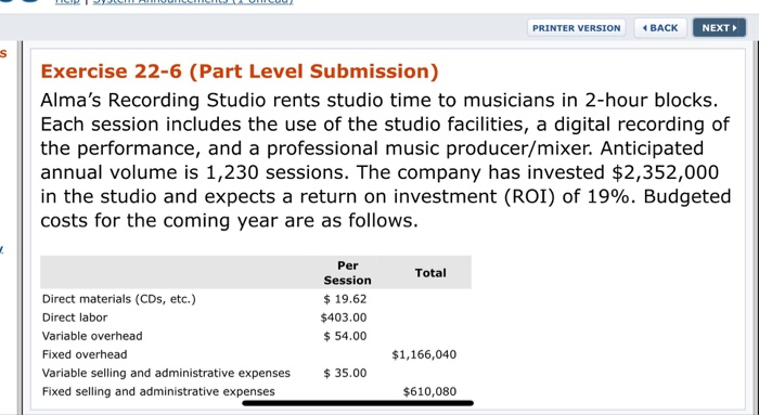  PRINTER VERSION BACH NEXT Exercise 22-6 (Part Level Submission) Alma's Recording