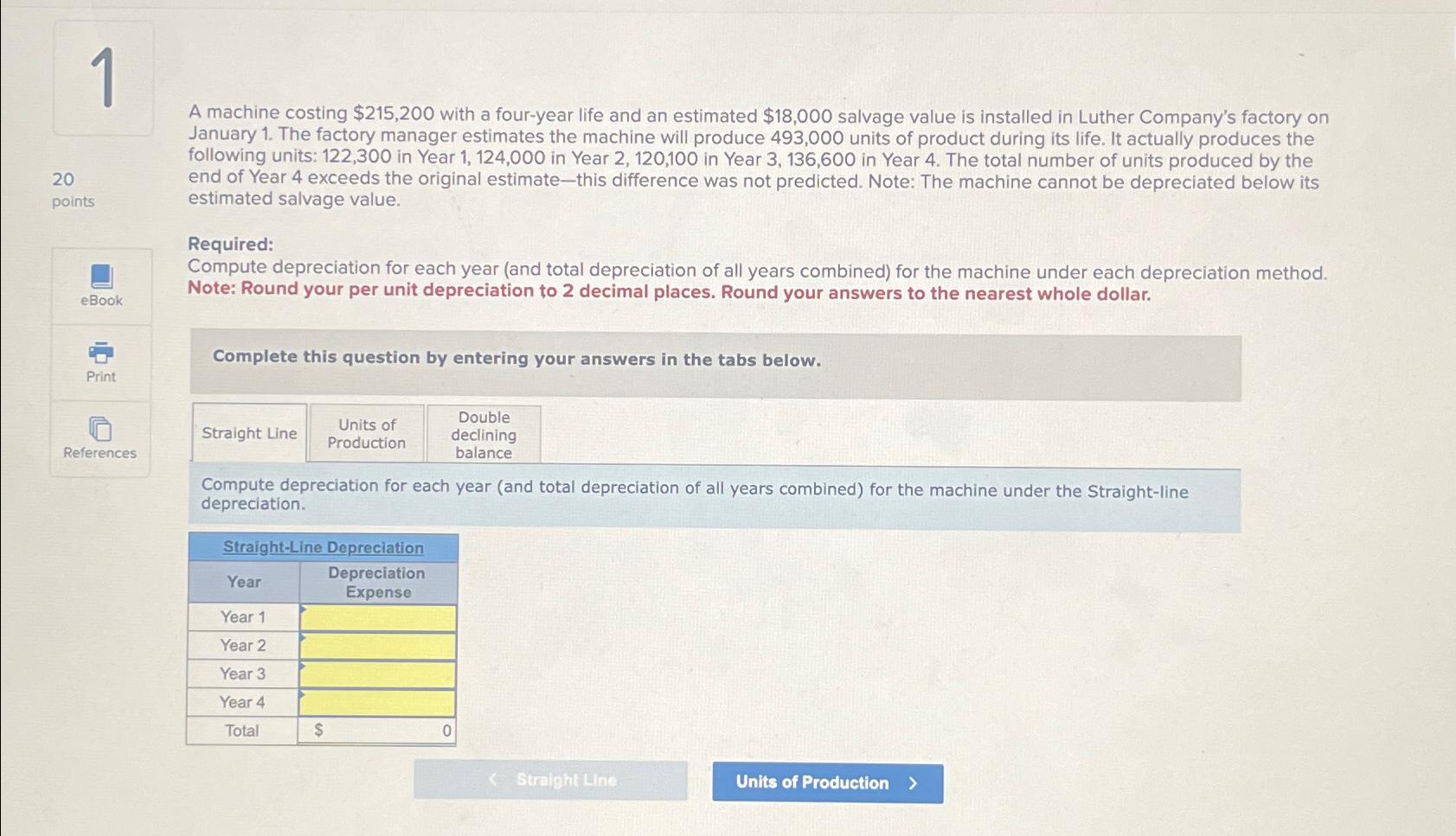  A machine costing $215,200 with a four-year life and an estimated