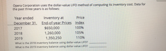  Opera Corporation uses the dollar-value LIFO method of computing its inventory