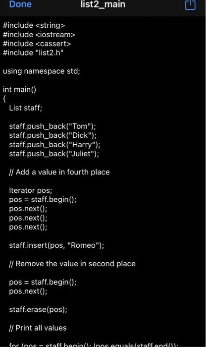 nodes of the circular list, from the first to the last node.