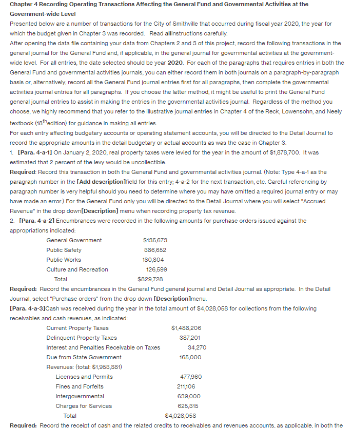  Chapter 4 Recording Operating Transactions Affecting the General Fund and Governmental