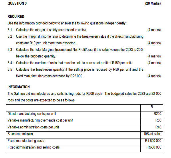  REQUIRED Use the information provided below to answer the following questions