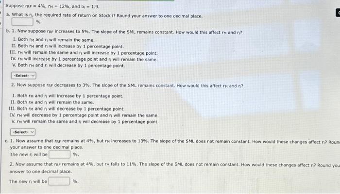  Suppose TRF = 4%, rM = 12%, and b = 1.9.