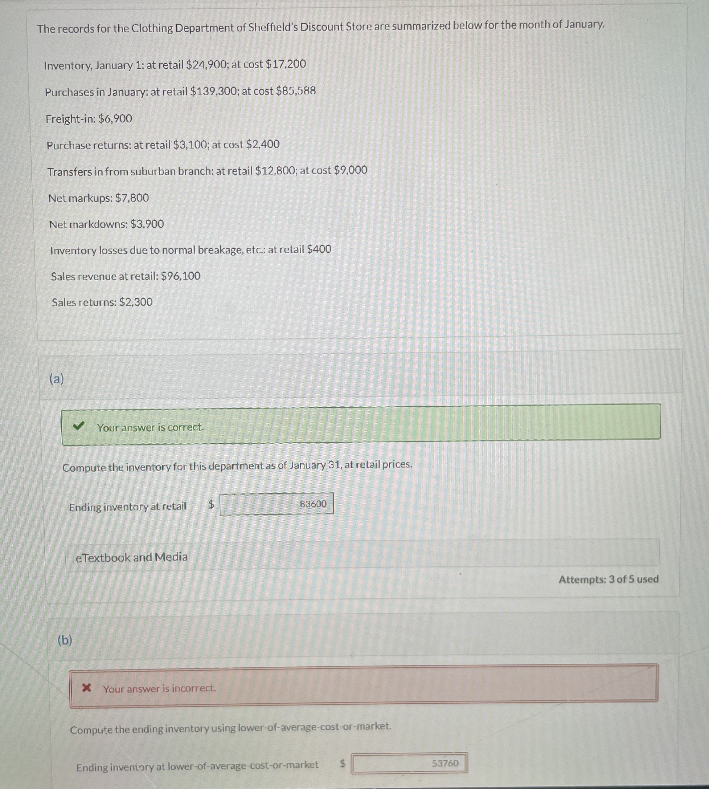  Solve for (b) Compute the ending inventory using lower-of-average-cost-or-market. 