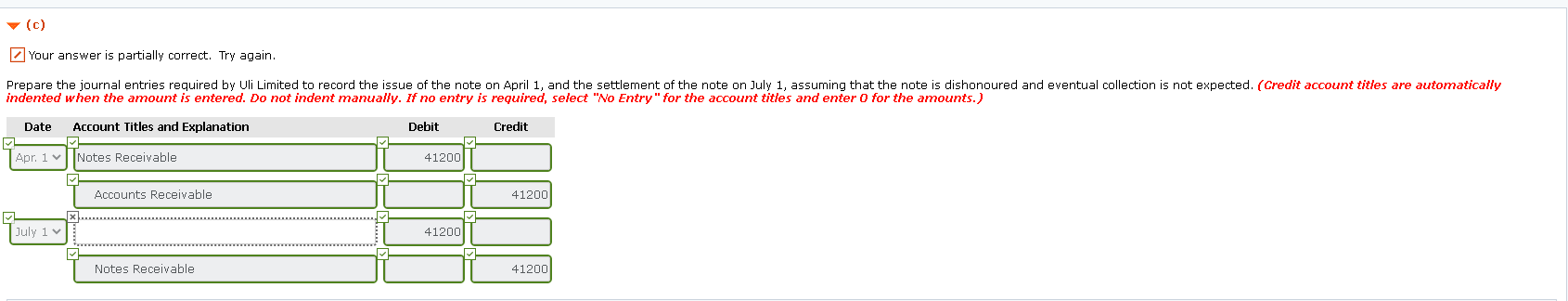Need to know what the missing account would be (c) Your answer