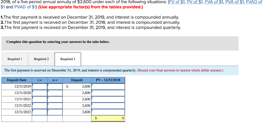 annual interest rate, determine the present value on Decem ber 31 2018,