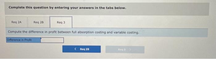 difference in profit between full absorption costing and variable costing. Complete a