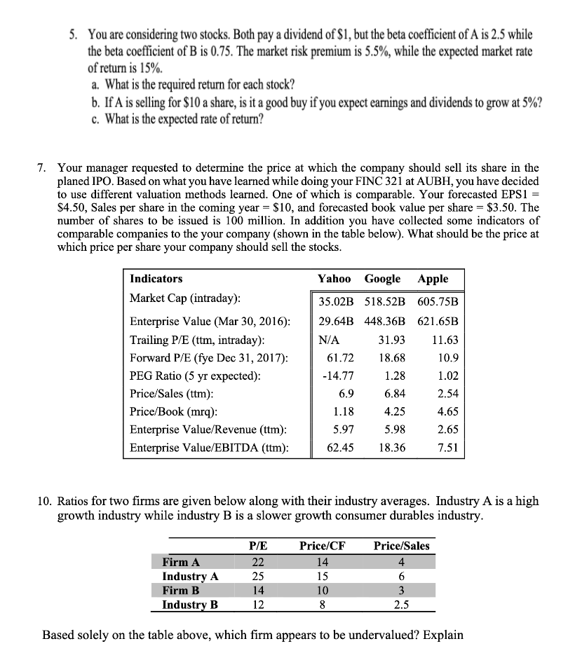  ANSWER WITH EXPLANANTION AND SOLUTION PLEASE You are considering two stocks.
