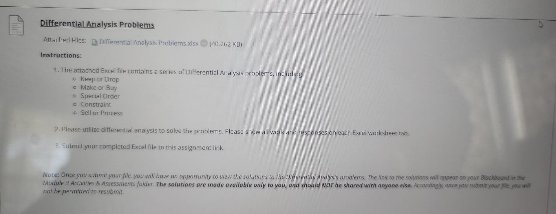  Differential Analysis Problems Attached Files: 7 Differential Analysis Problems.xIsx (9) (40.262