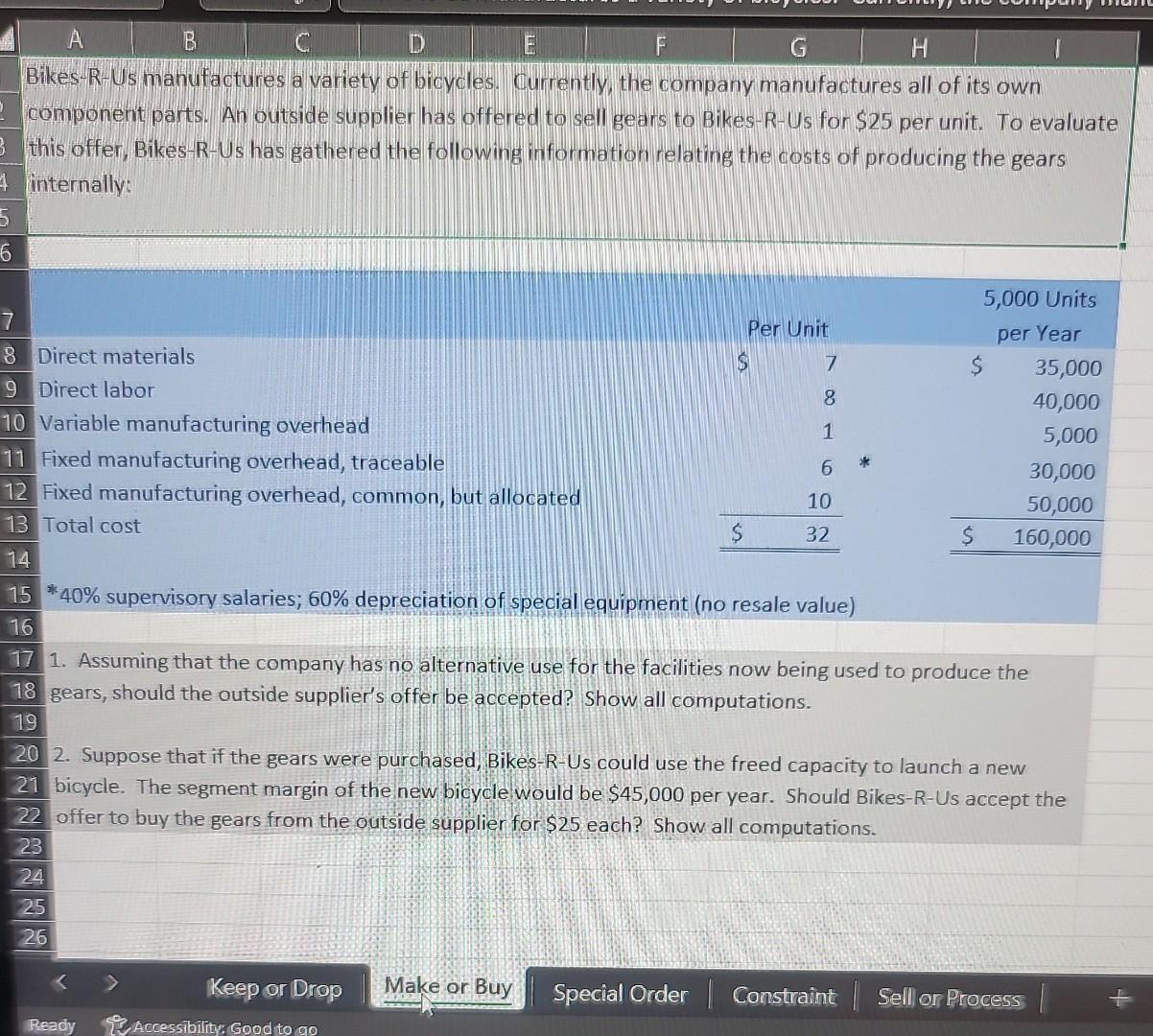 Analysis problems, including Keep or Drop - Make or Buy - Special
