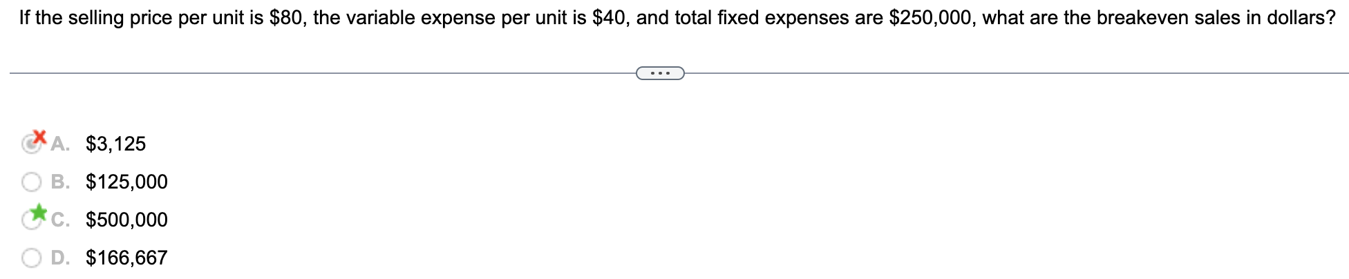 If the selling price per unit is $80, the variable expense