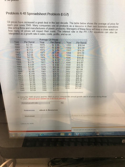  Problem 4-41 Spreadsheet Problem (LG7) Oil prices have increased a great