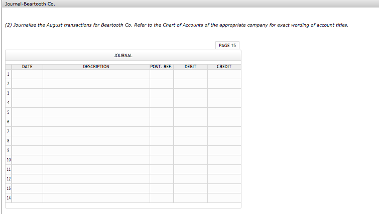 of merchandise sold to Beartooth Co. on August 1 Summit Co. sold