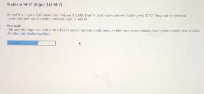pic #2 is deductions Problem 14-31 (Algo) (LO 14.7) Mr and Mrs.