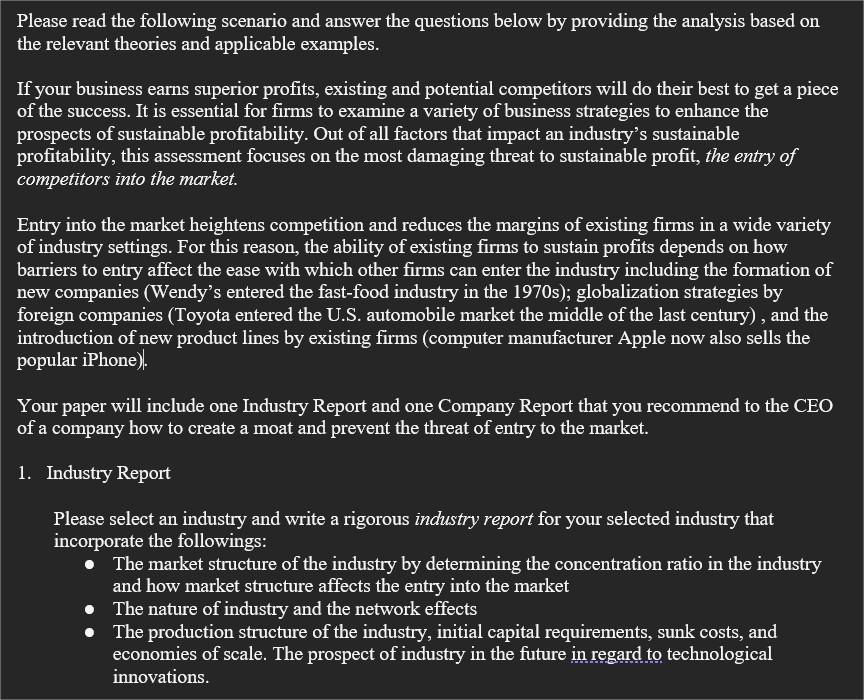  Please read the following scenario and answer the questions below by