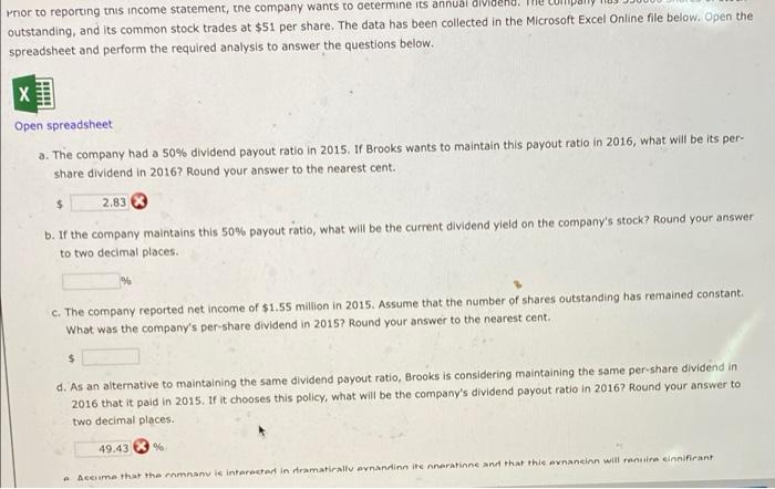 to report the following 2016 income statement (shown in thousands of dollars).