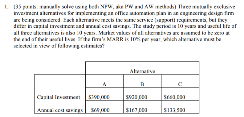 Manually solve using both NPW, aka PW and AW methods Three mutually