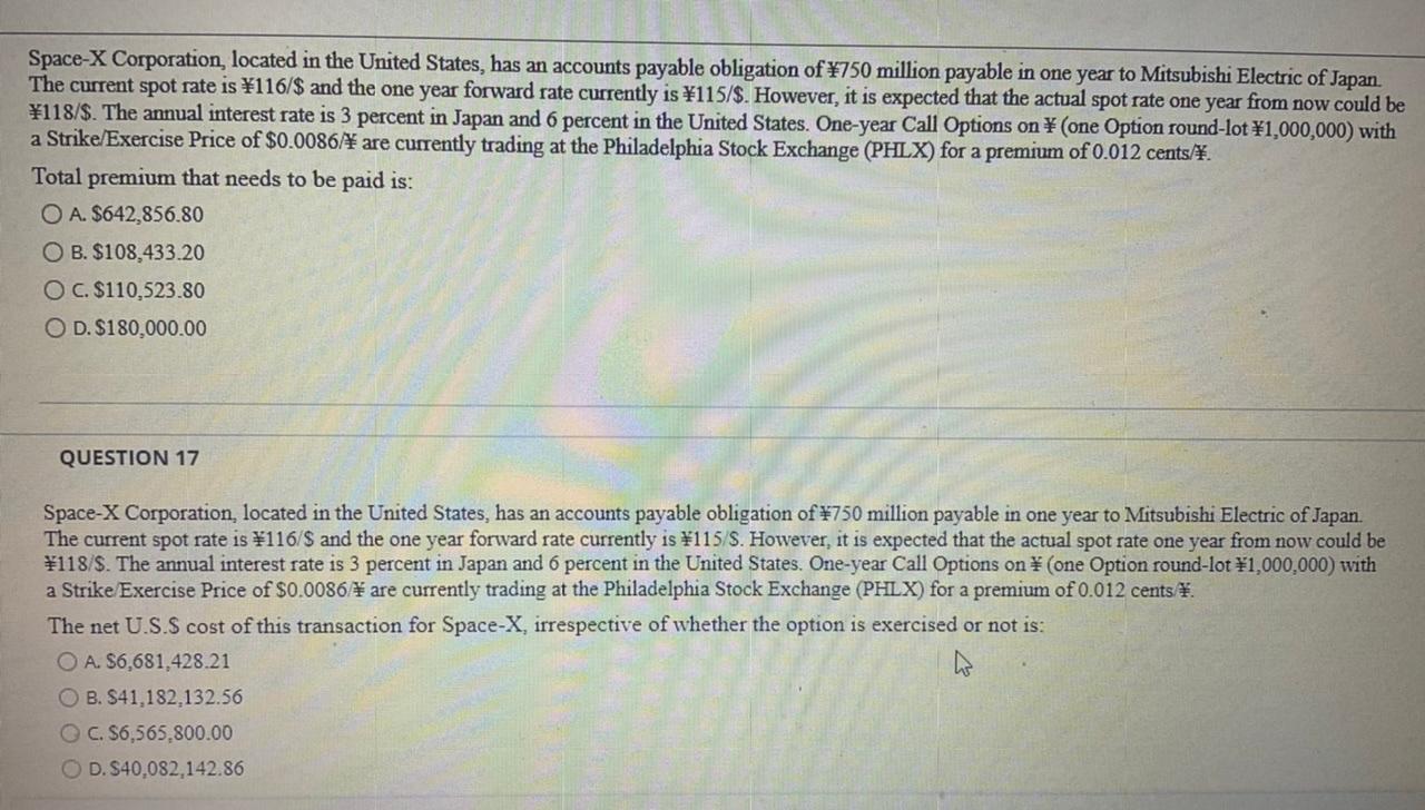  please answer with the correct letter choice, thank you! Space-X Corporation,