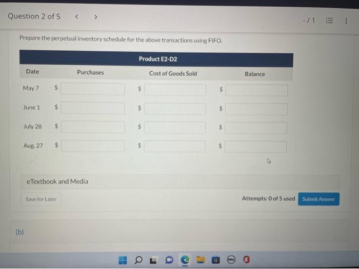 E2-D2 include the following purchases, On June 1, Vaughn sold 25 units,