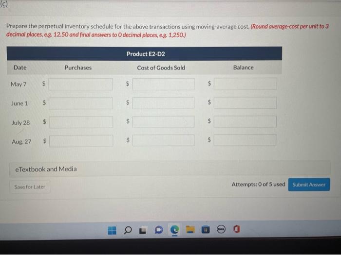schedule for the above transactions using FIFO. Prepare the perpetual inventory schedule