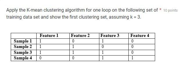  faster please Apply the K-mean clustering algorithm for one loop on