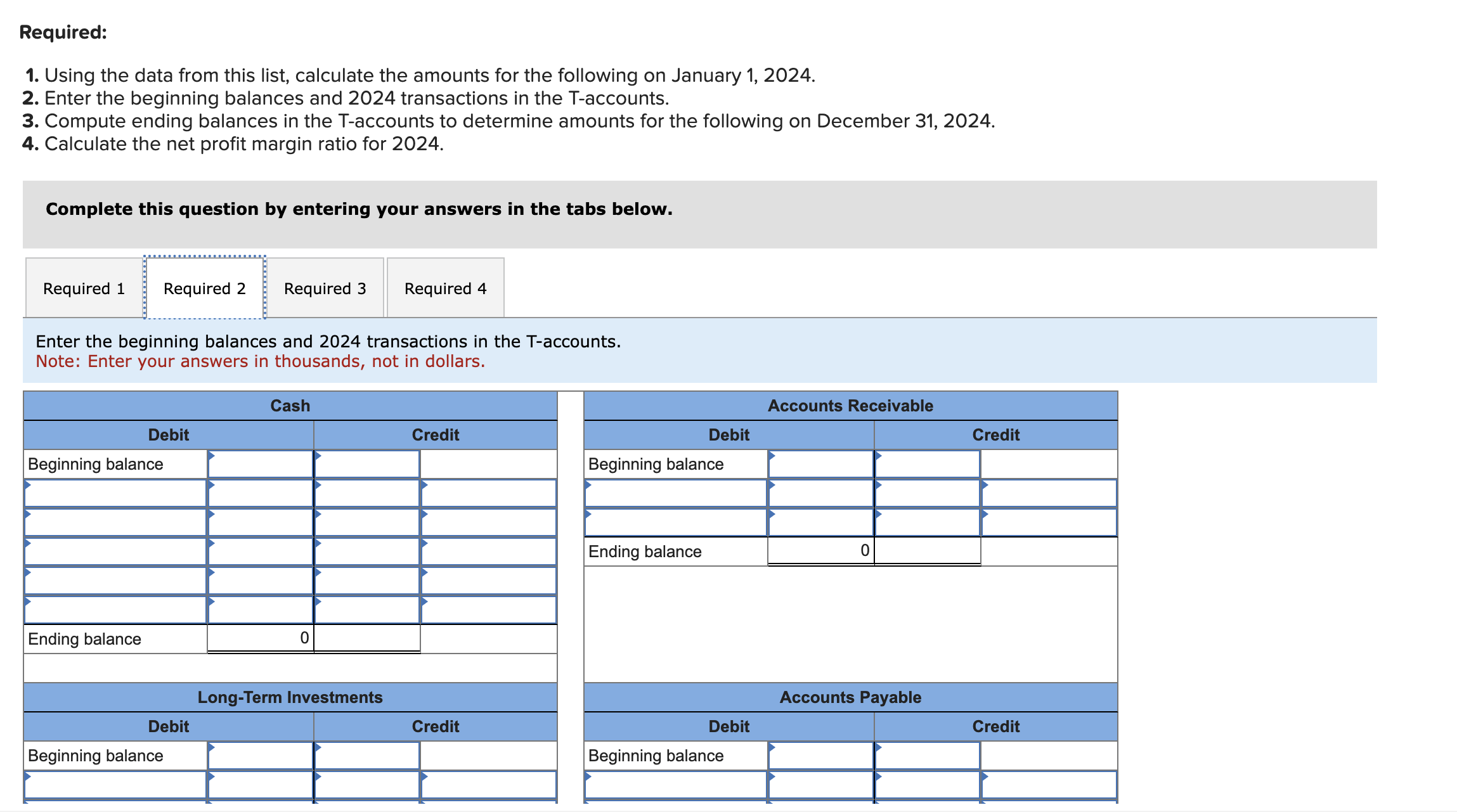 T-accounts to determine amounts for the following on December 31, 2024. 4.