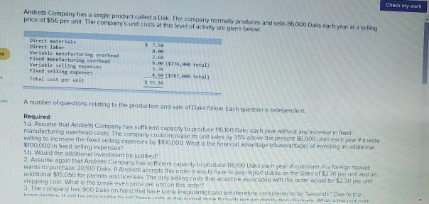 please help me with this one too Check my work Andretti