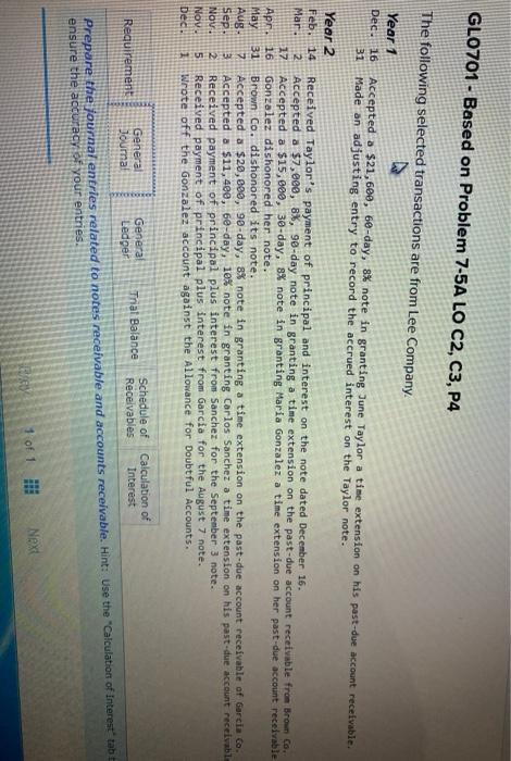  GL0701 - Based on Problem 7-5A LO C2, C3, P4 The