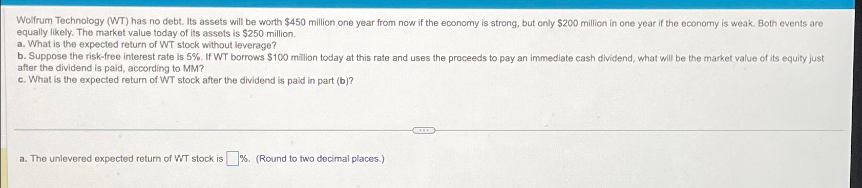  Wolfrum Technology (WT) has no debt. Its assets will be worth