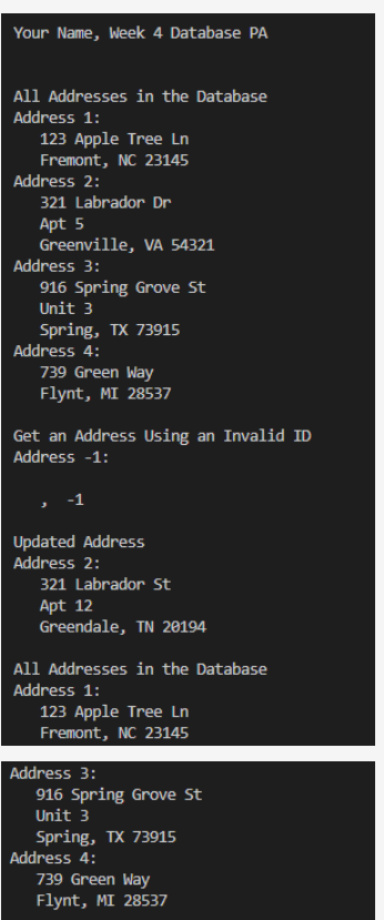  4.5Your Name, Week 4 Database PA All Addresses in the Database