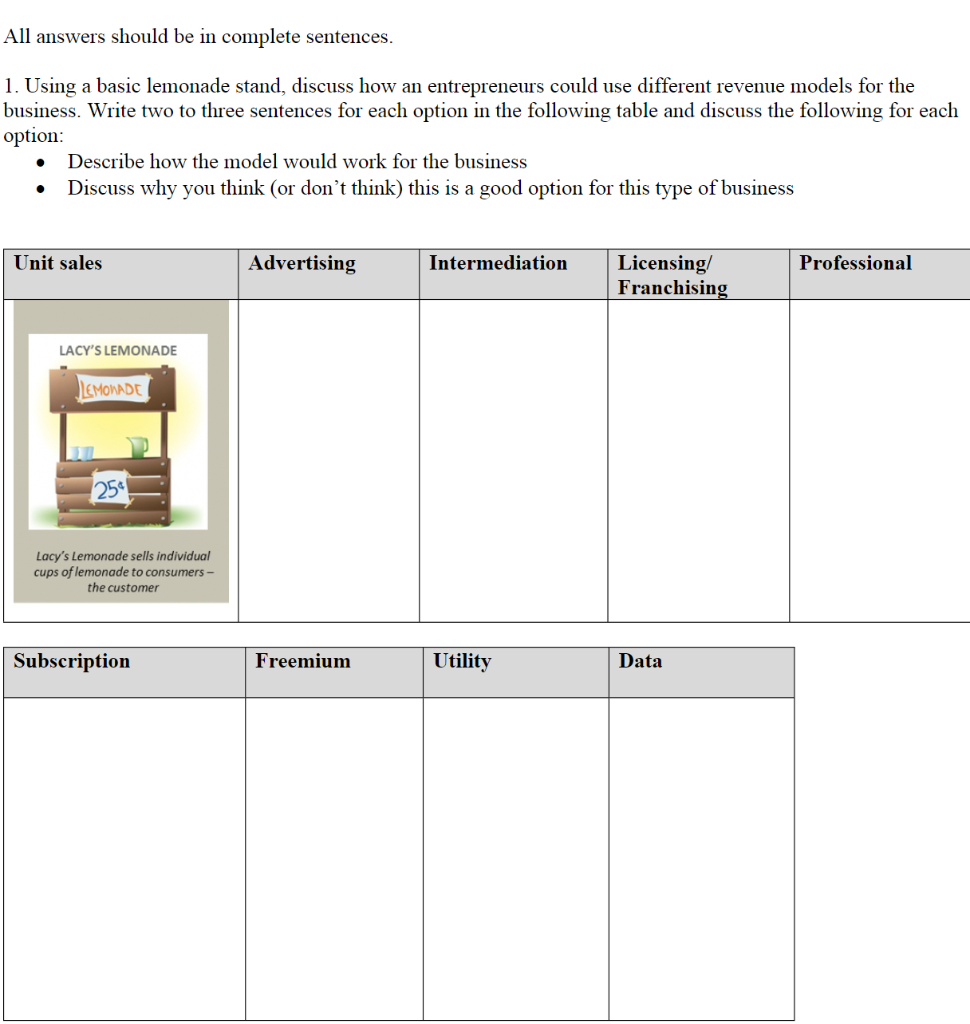 All answers should be in complete sentences. 1. Using a basic