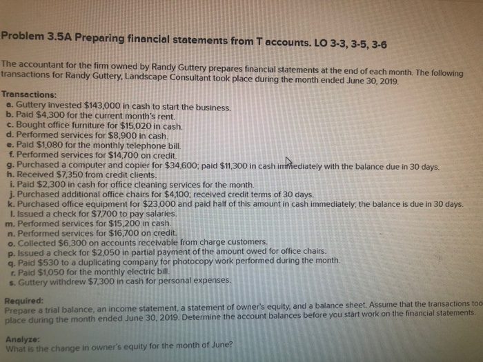 please someone help me complete this problem Problem 3.5A Preparing financial statements