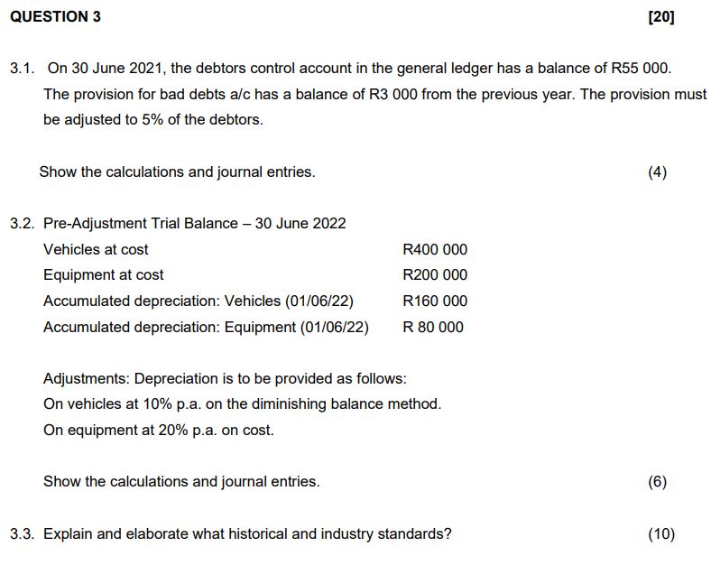  QUESTION 3 3.1. On 30 June 2021, the debtors control account