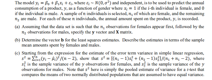  The model yi = Bo +B1Xi + i, where &i ~