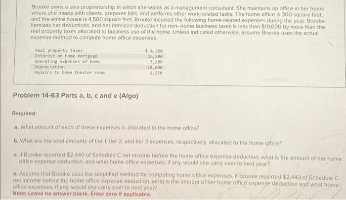 just need C and E. Thanks! Brooke owns a sole proprietorship in