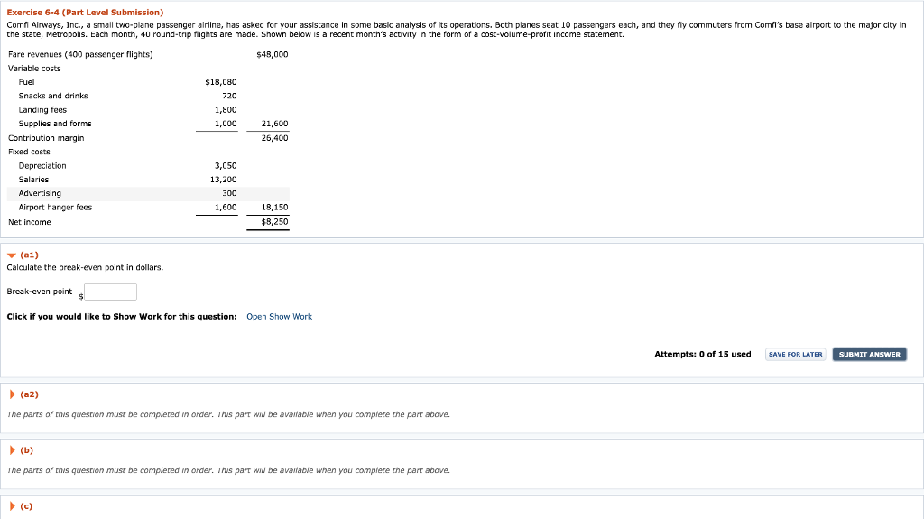  Exercise 6-4 (Part Level Submission) Comfi Airways, Inc., a small two-plane