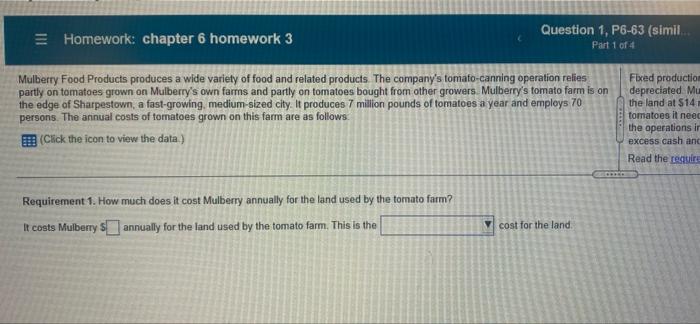  Homework: chapter 6 homework 3 Question 1, P6-63 (simil Part 1