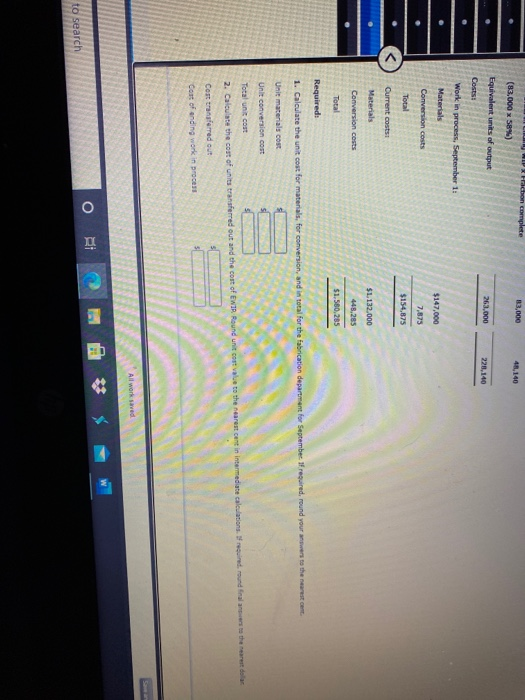 had the following equivalent units schedule and cost for its fabrication department